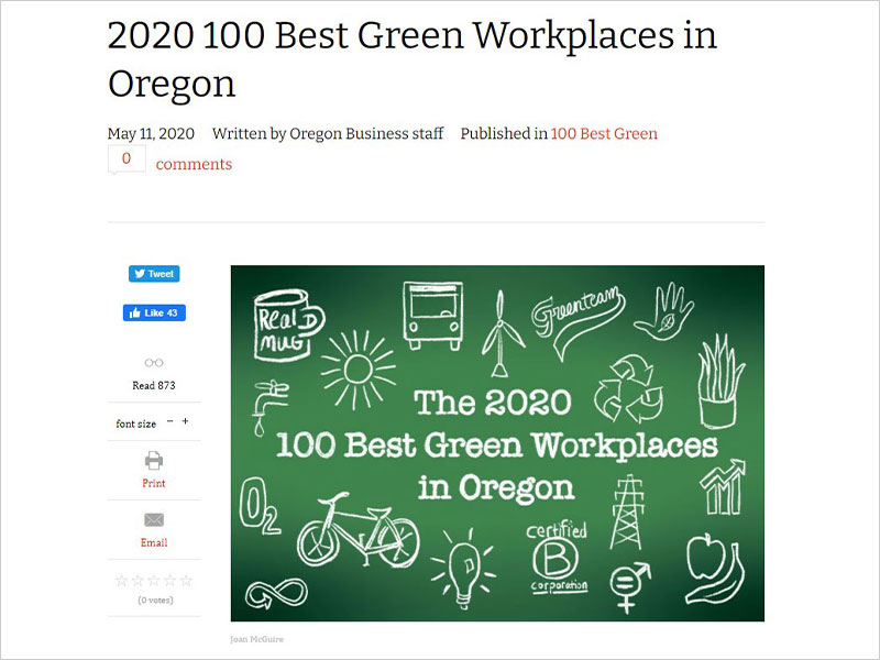 May 2020, 100 Best Green Workplaces
